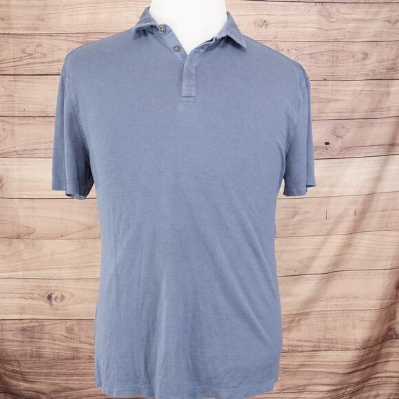John Varvatos Polo Shirt Mens Large Blue Silk Cotton Short Sleeve Classic - S2 - Picture 3 of 8
